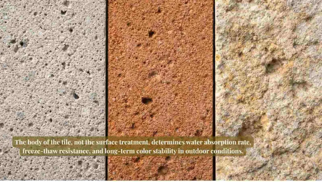 Material composition of outdoor wall tiles