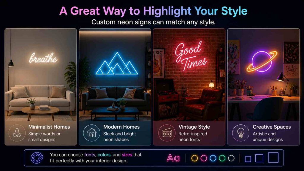 Custom neon signs for different home designs