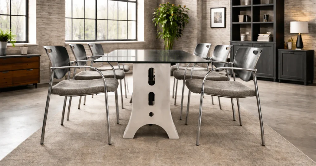 Modern industrial dining table with chairs