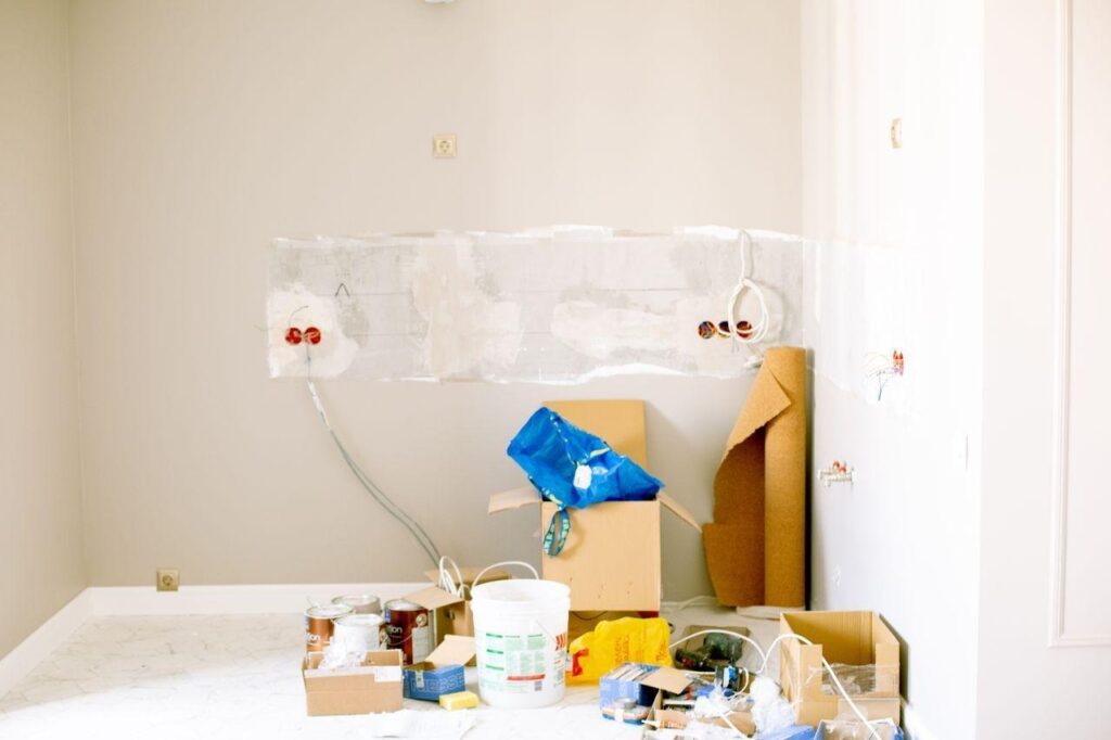 A room undergoing renovation