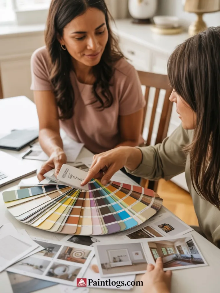 Color Consultant Reviewing a Fan Deck with Homeowner