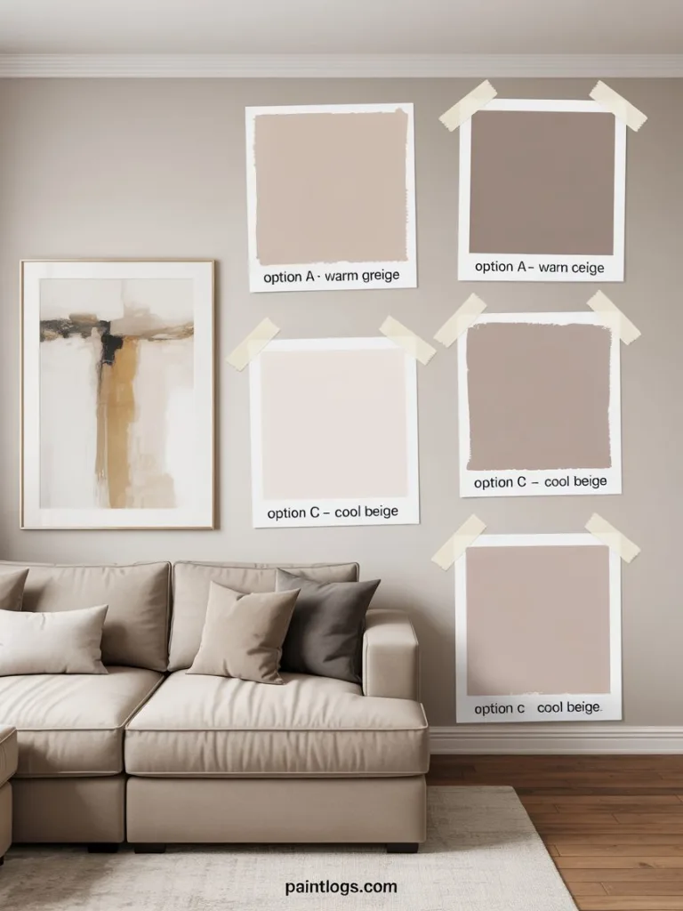 Paint Swatches on Wall Beside Artwork and Sofa