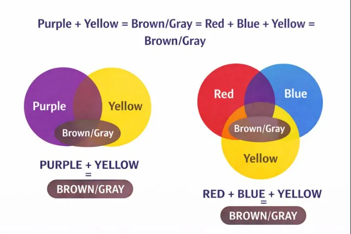 Why Do Purple and Yellow Make Brown or Gray