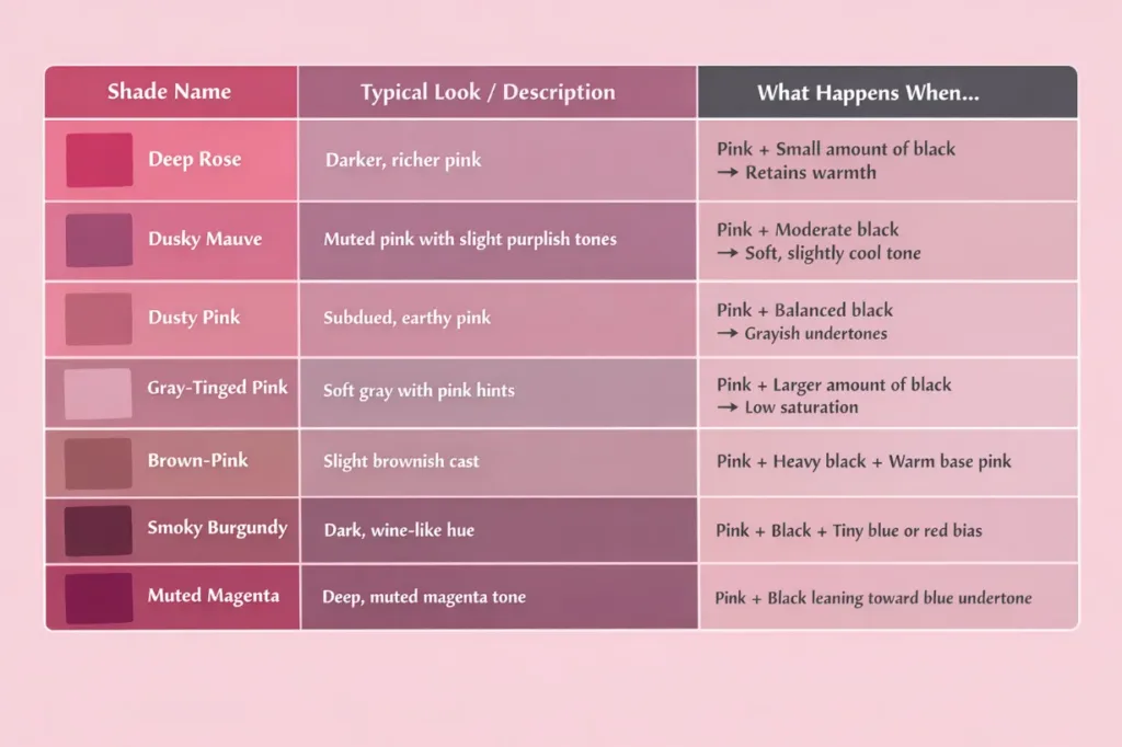 All Possible Shades From Mixing Pink and Black