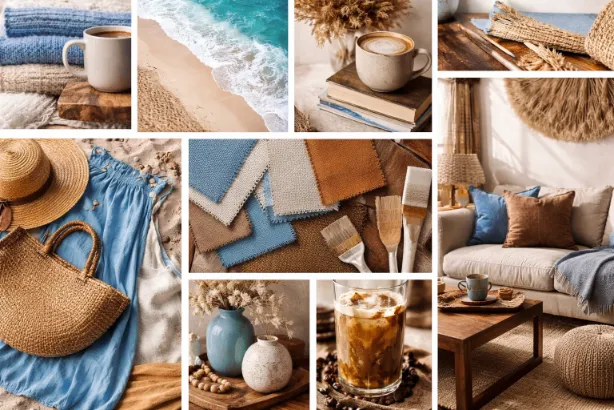 Mood Board Of Brown and Blue Together