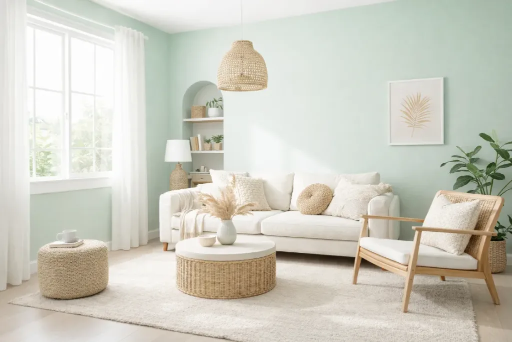 Green and white decor and furniture