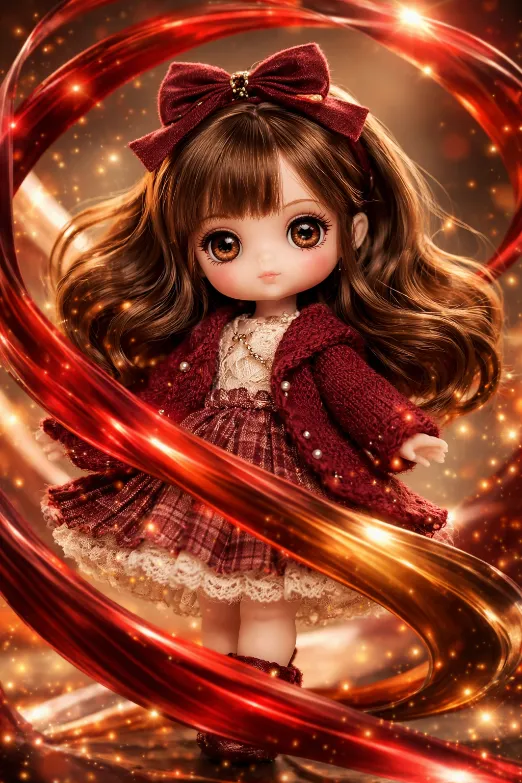 Red and brown make deep burgundy and auburn in doll illustration