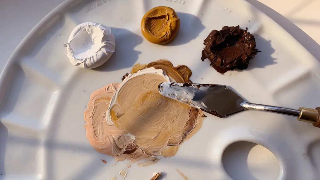 What Colors Make Sand Color, Mixing warm beige, yellow ochre, and burnt umber to make sand color 