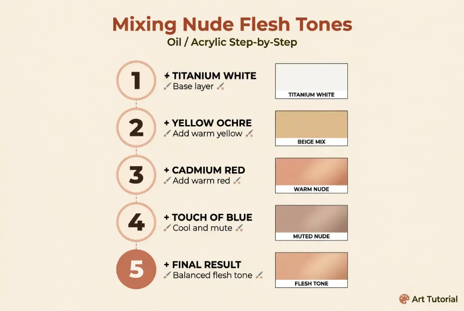 how to make nude color step by step — acrylic and oil flesh tone mixing guide
