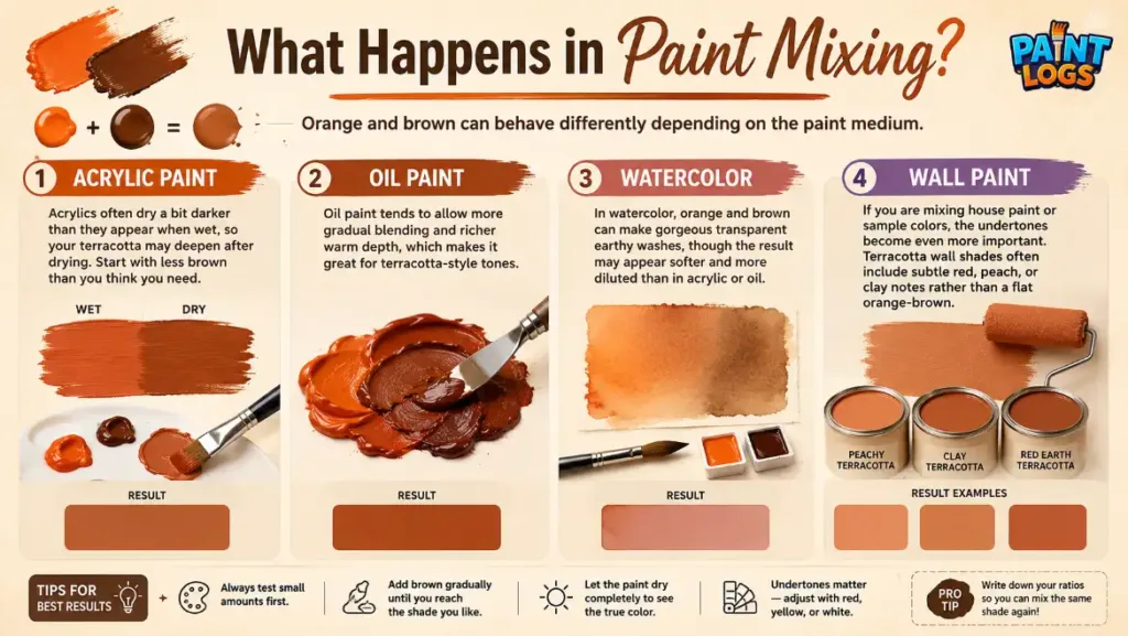 What Happens in the paint mixing of Orange and Brown 