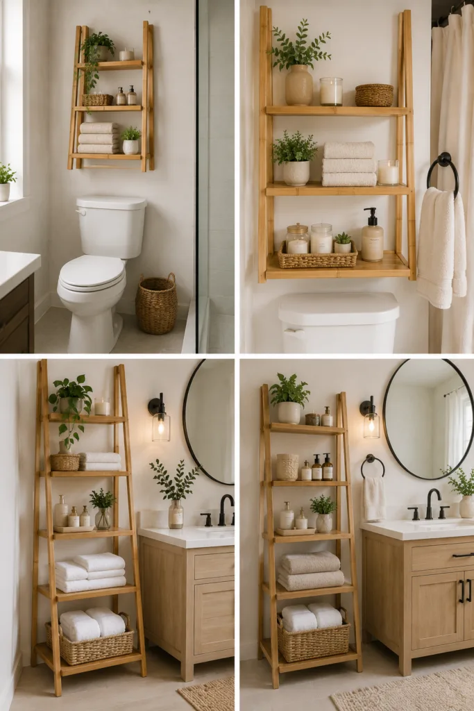 11. Add A Ladder Shelf Above The Toilet 12. Style With Neutral Bathroom Decor 13. Use A Bamboo Ladder Shelf 14. Add A Ladder Shelf Beside The Vanity