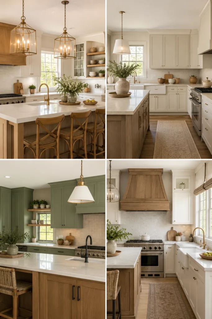 11. Add Pendant Lights Over The Island 12. Use A Neutral Color Palette 13. Bring In Sage Green Cabinets 14. Add A Wooden Range Hood