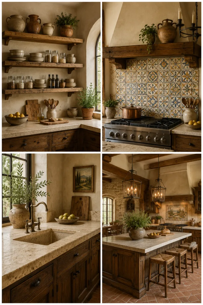 11. Use Open Wooden Shelves 12. Add Handmade Ceramic Tiles 13. Pick A Natural Stone Countertop 14. Include A Big Kitchen Island