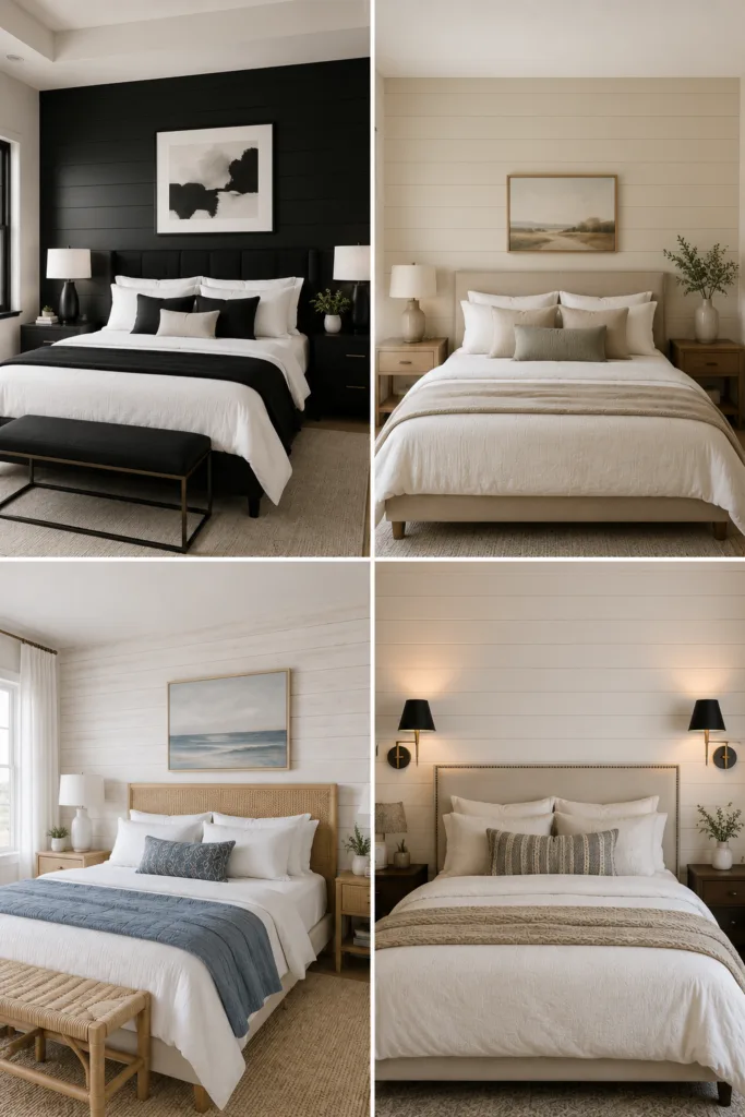 Shiplap Wall with Wall Sconces