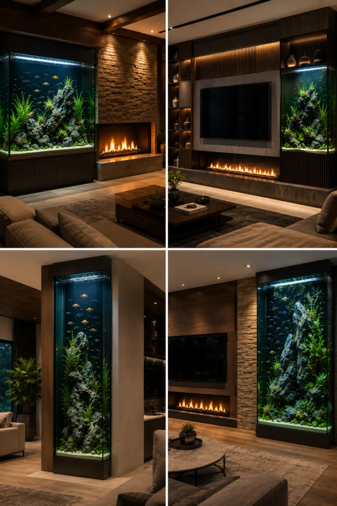 15. Place The Aquarium Beside A Fireplace 16. Build An Aquarium Media Wall 17. Use A Tall Vertical Aquarium 18. Add Stone And Rock Aquascaping