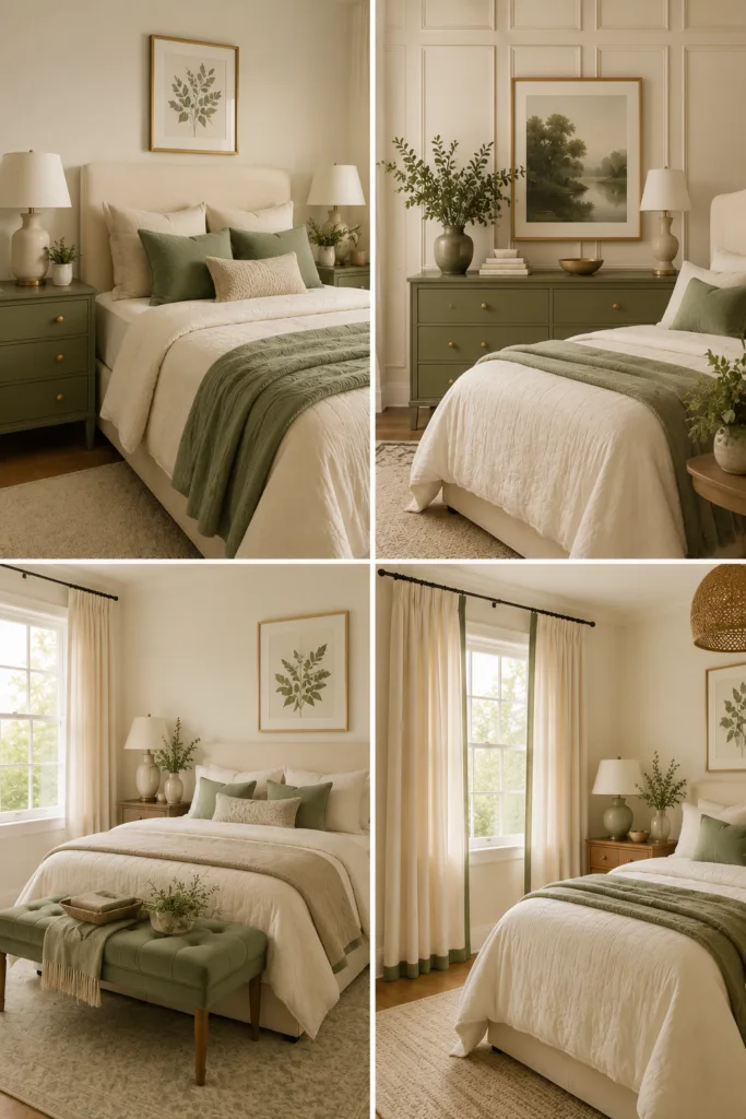 Cream Curtains with Sage Green Trim