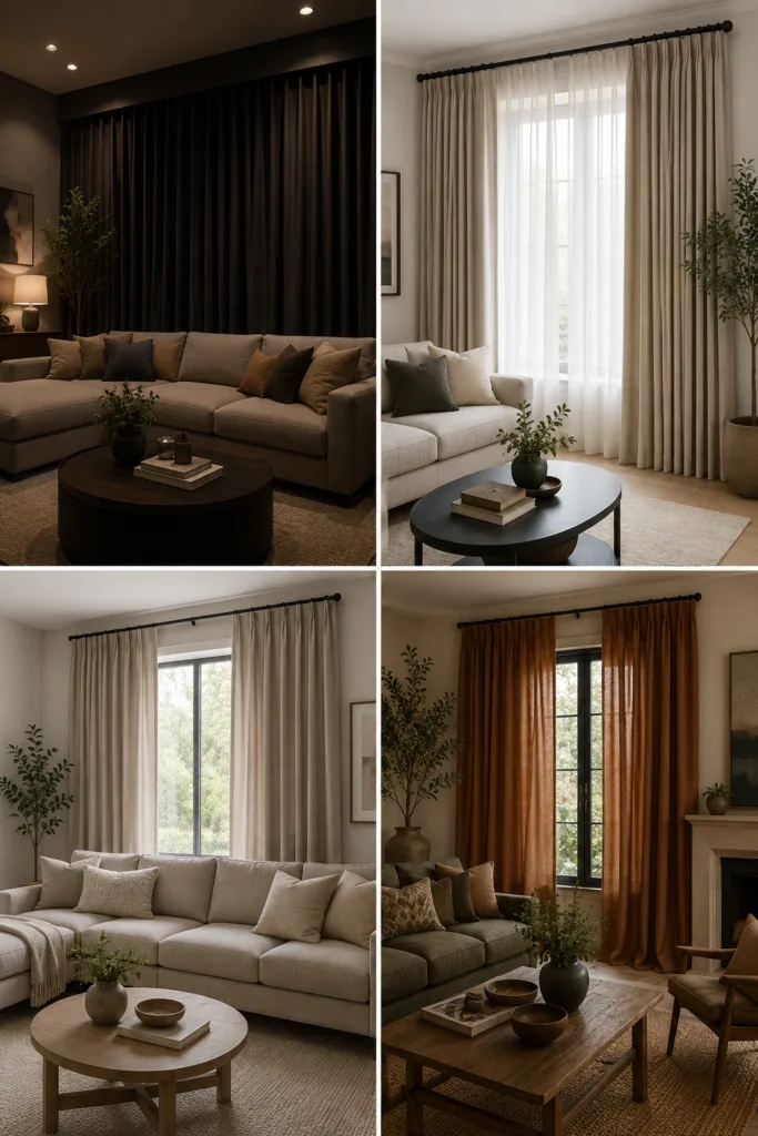 19. Choose Blackout Curtains For Comfort 20. Use Double Curtain Rods 21. Pick Curtains That Match The Sofa Tone 22. Use Earth-Tone Curtains