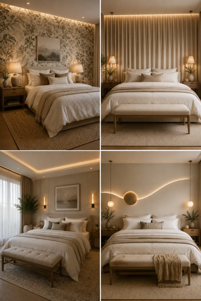 19. Create a Feature Wall with Wallpaper 20. Use Floor-Length Curtains as a Backdrop 21. Add a Bench at the Foot of the Bed 22. Incorporate Decorative Wall Lighting