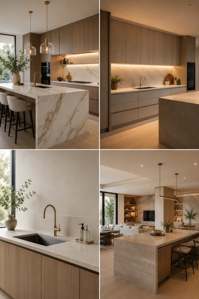 19. Use A Waterfall Countertop On The Island 20. Add Soft Lighting Under Cabinets 21. Keep The Sink Area Clean And Simple 22. Use Matching Materials Across The Room