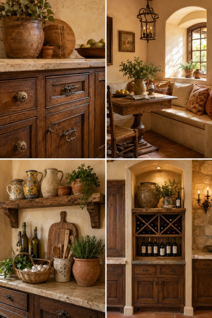 19. Use Vintage-Inspired Hardware 20. Create A Cozy Breakfast Nook 21. Display Italian-Inspired Decor 22. Add A Built-In Wine Storage Area