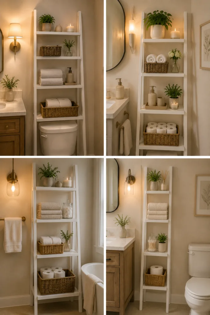 23. Add Warm Lighting Nearby 24. Style A Ladder Shelf For Guests 25. Mix Towels, Decor, And Storage 26. Choose A Slim Ladder Shelf For Tiny Bathrooms
