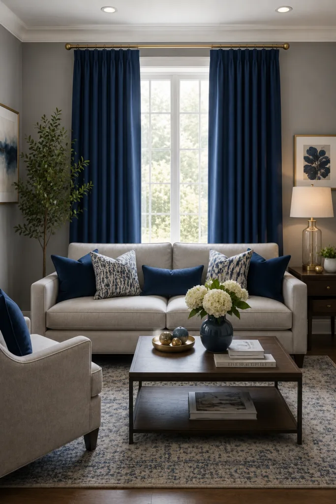. Add Blue Curtains for Elegance