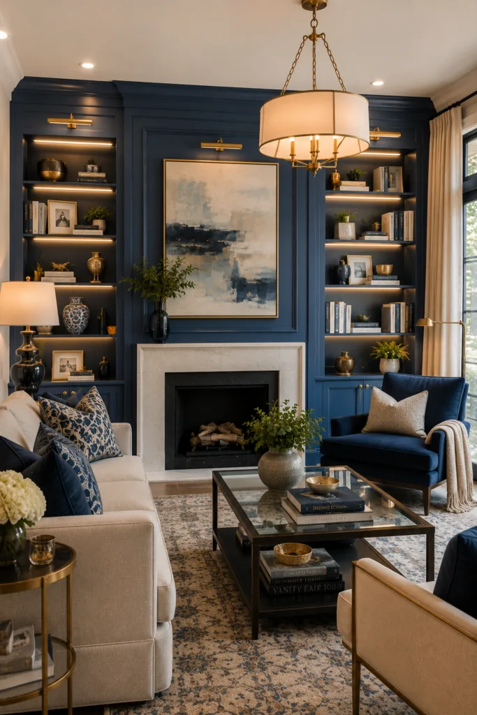 Blue Built-In Shelving