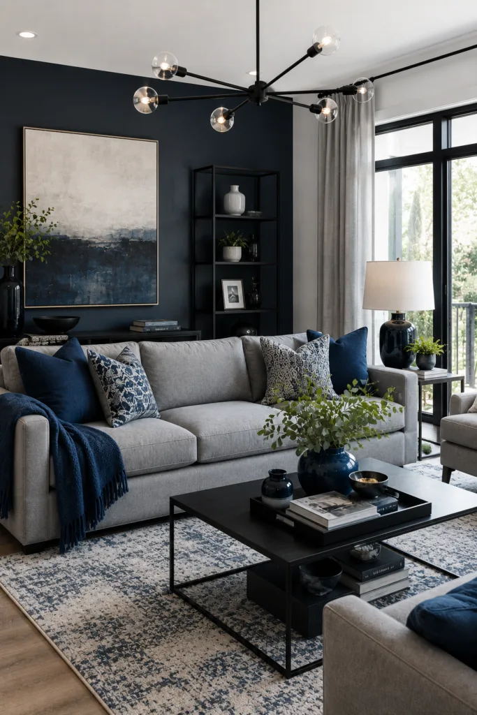 Blue and Gray Modern Living Room