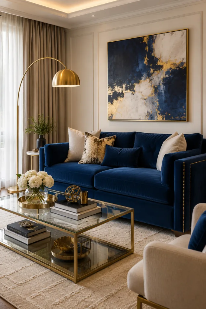 Deep Blue Velvet Sofa