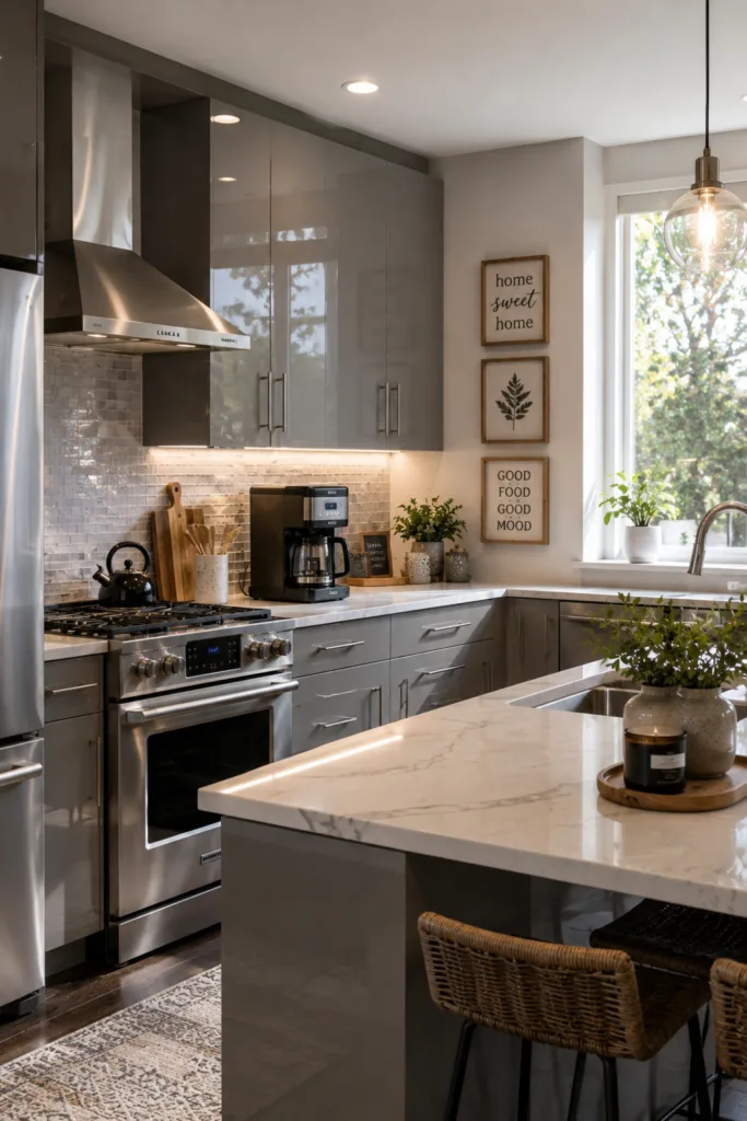 Glossy Gray Cabinets
