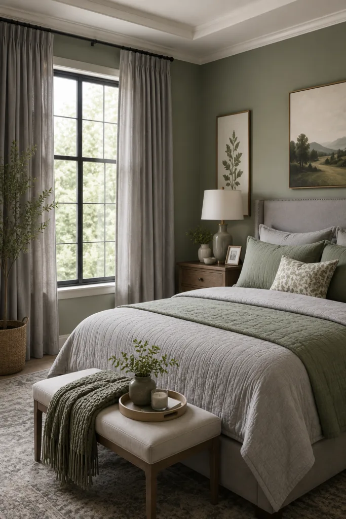 Grey Curtains with Sage Green Walls