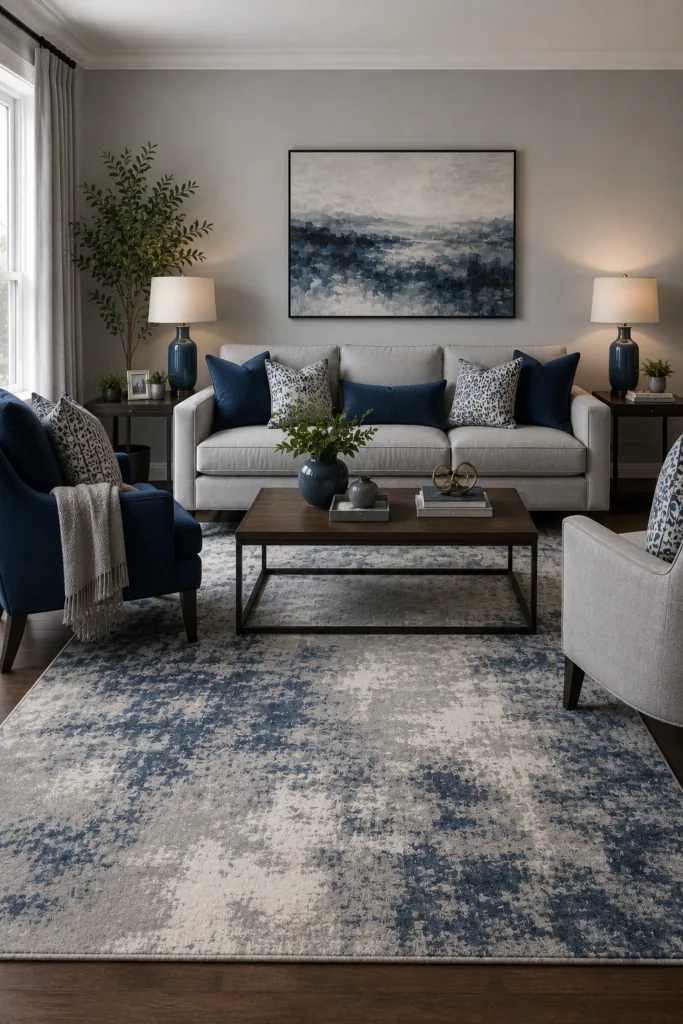Incorporate a Gray and Blue Area Rug