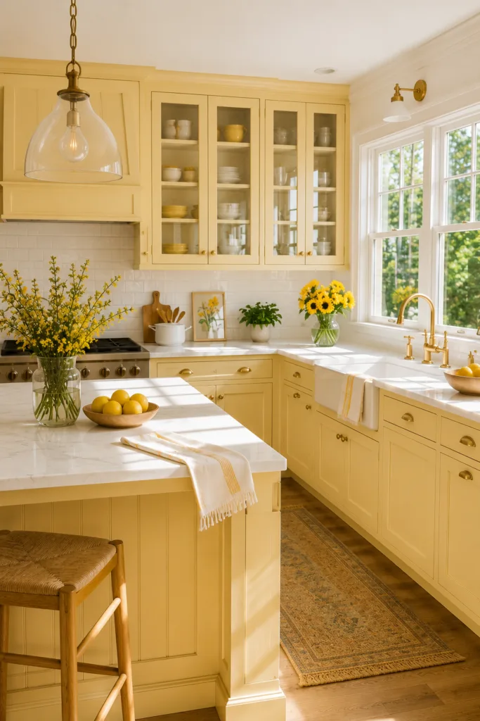 Pair Yellow Cabinets with White Countertops