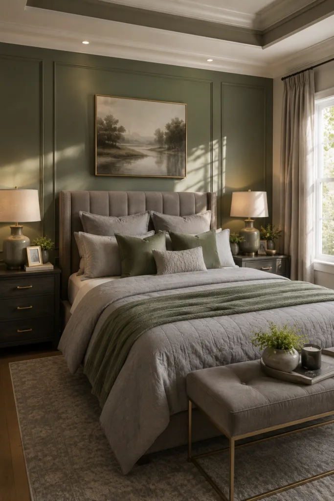 Sage Green Accent Wall Behind the Bed