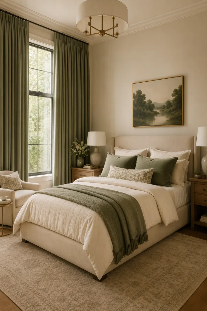 Sage Green Curtains and Cream Walls