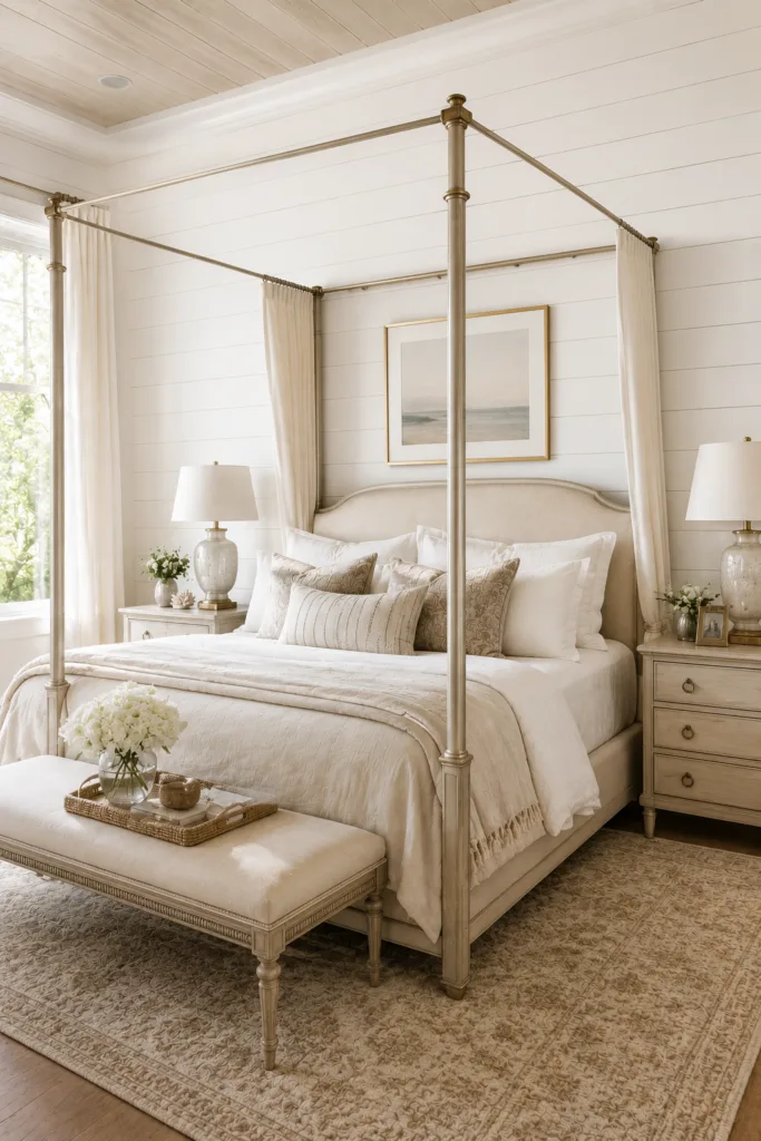 Shiplap Behind a Canopy Bed