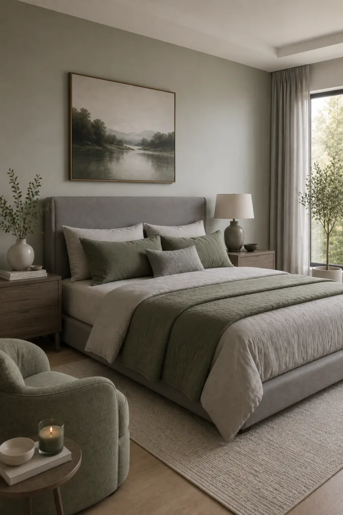 Soft Grey Walls with Sage Green Decor