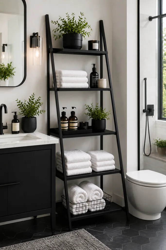 Use Black Metal Ladder Shelves
