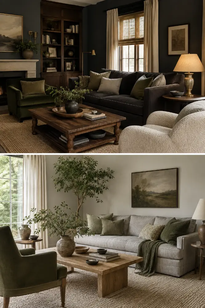 2 Cozy Gray and Green Living Room Color Ideas
