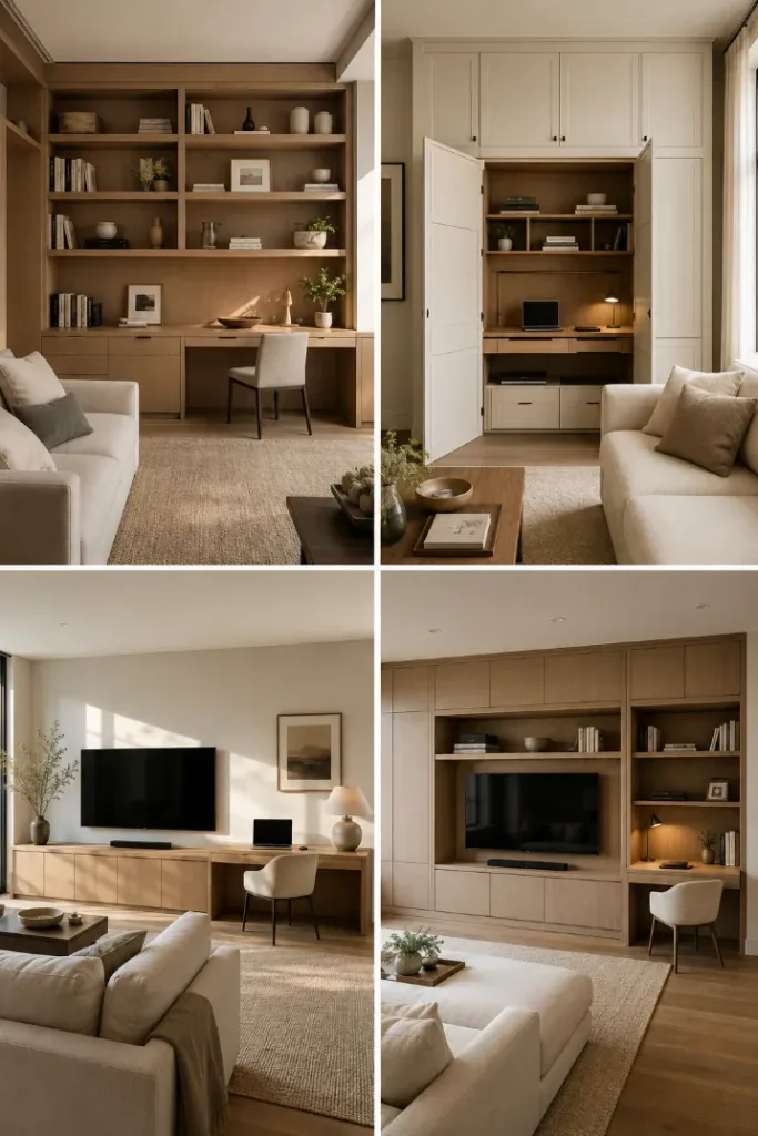 4 Built-In Living Room Office Combo Ideas