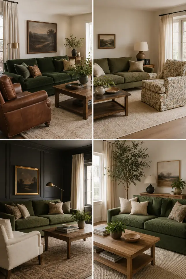 4 Cozy Green Sofa Living Room Decorating Ideas