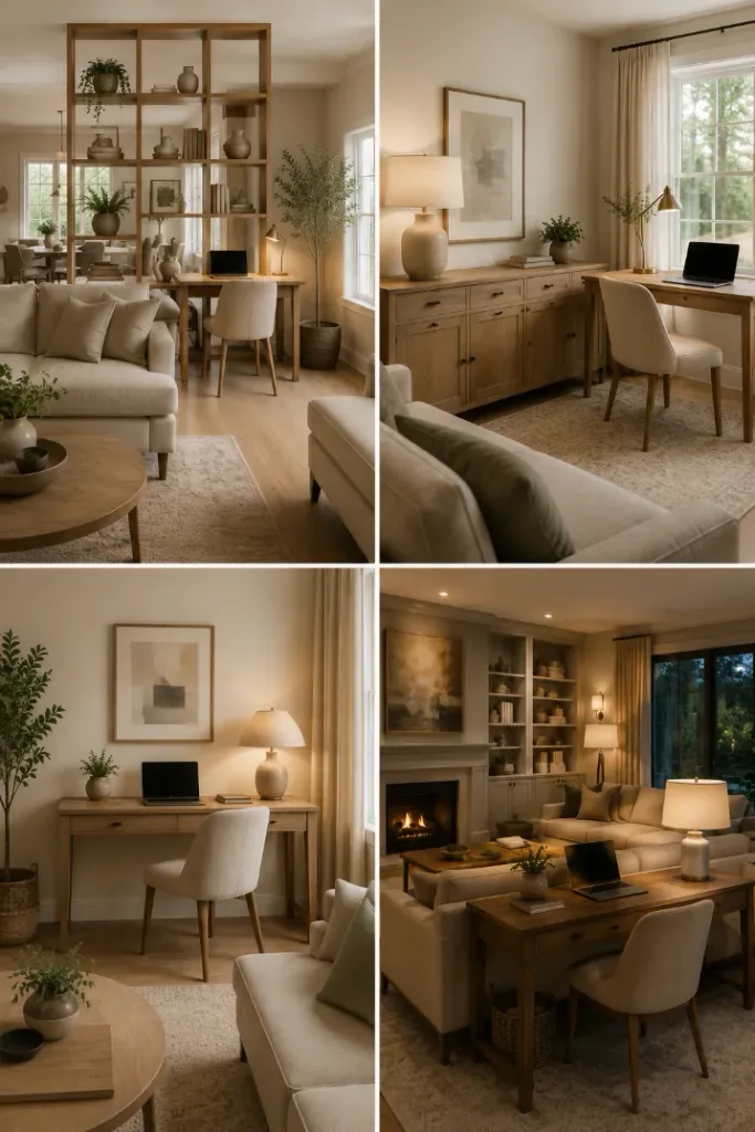 4 Living Room Office Ideas for a Cleaner, Calmer Space