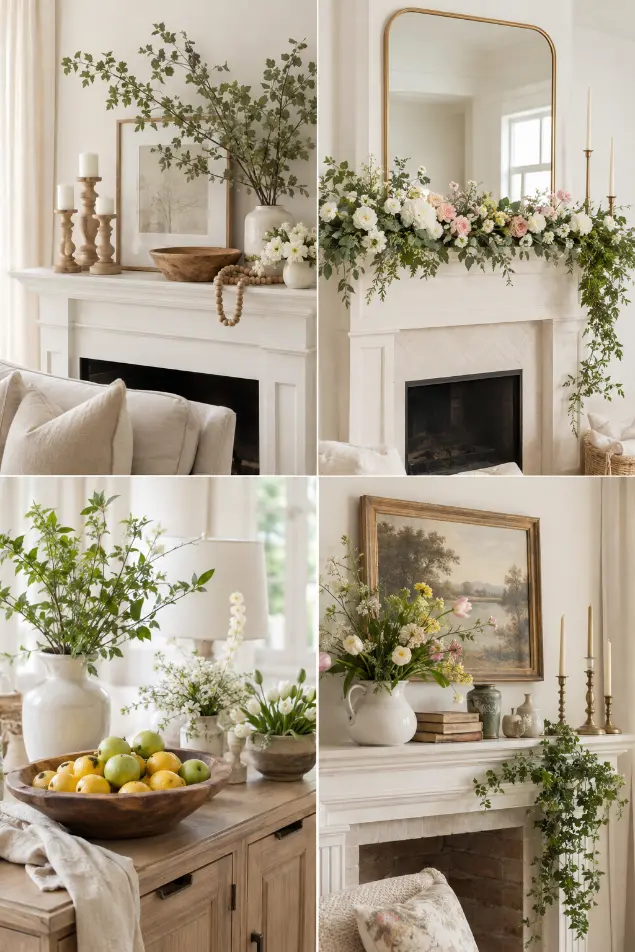 Natural Spring Mantel Decorating Ideas