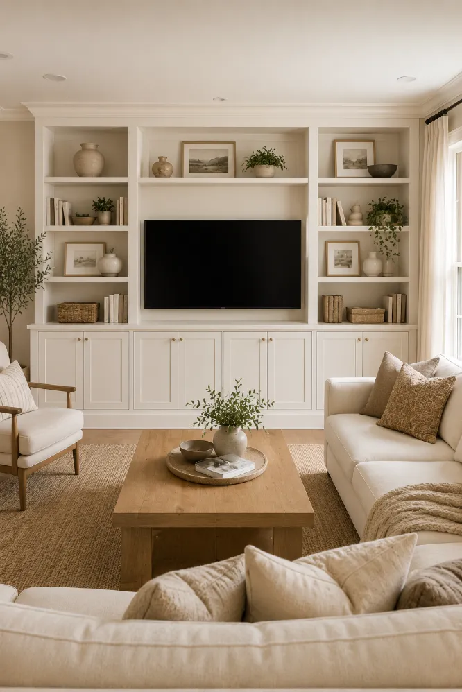 Built-In Desk and Shelves Living Room Ideas
