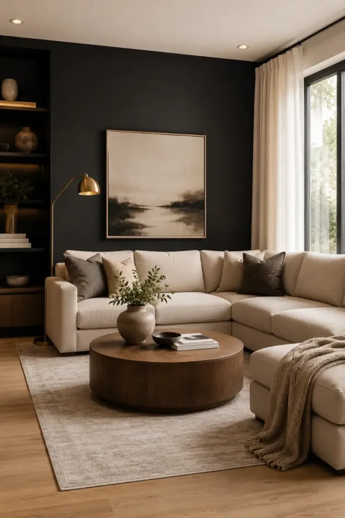 Charcoal Accent Wall Living Room Idea