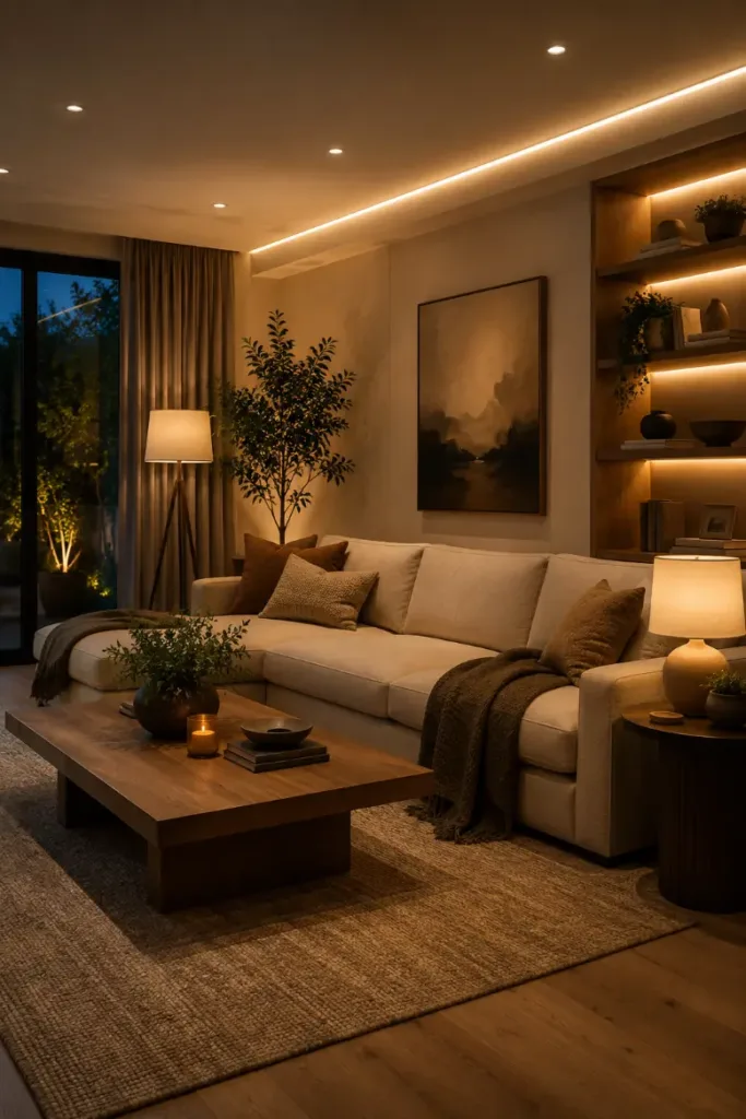 Cozy Layered Lighting Living Room Idea