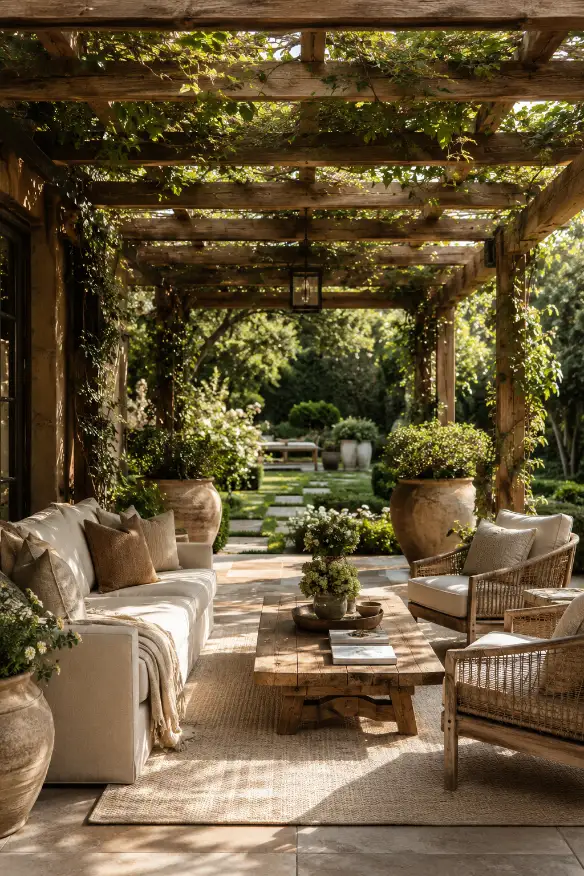 Cozy Outdoor Living Room Under a Pergola