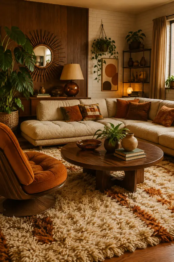 Cozy Shag Rug Retro Living Room Idea