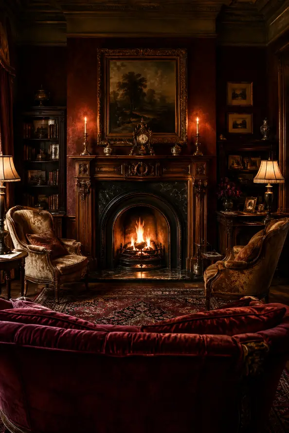 Cozy Victorian Living Room With a Traditional Fireplace