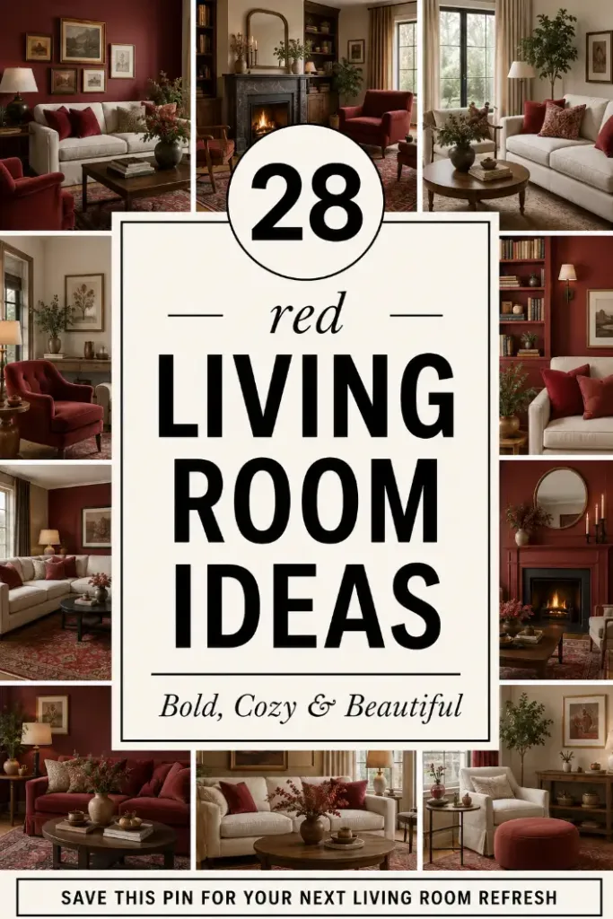 Deep Red Accent Wall Living Room Idea